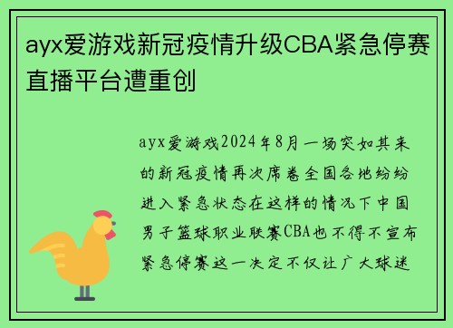 ayx爱游戏新冠疫情升级CBA紧急停赛直播平台遭重创