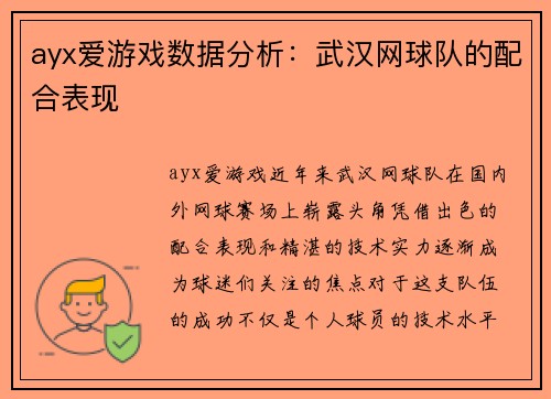 ayx爱游戏数据分析：武汉网球队的配合表现